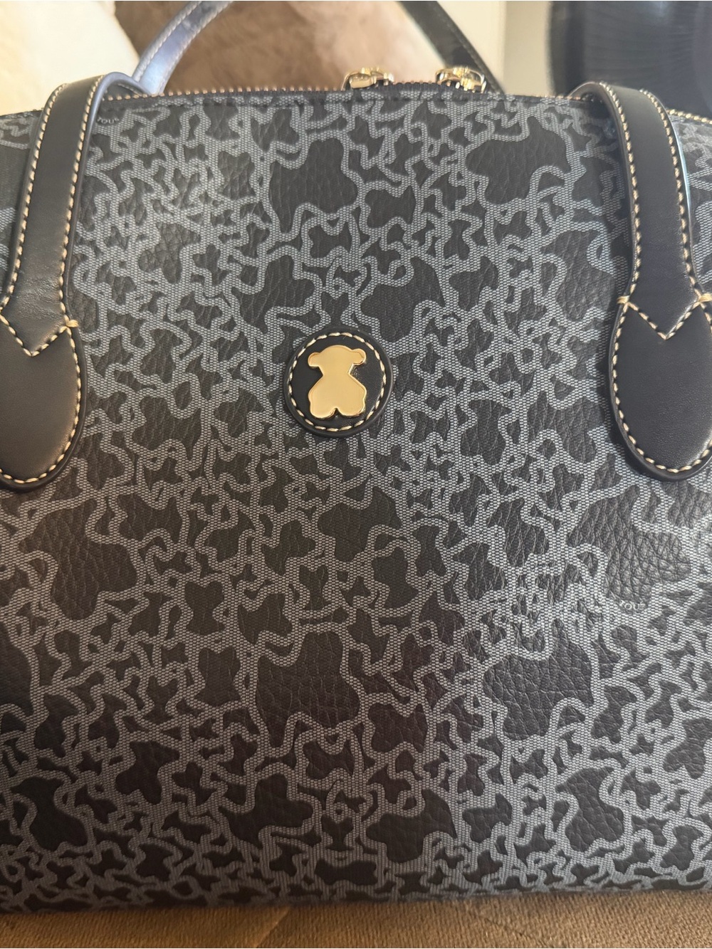 Tous Logo Pattern Satchel Handbag in Black and Gray